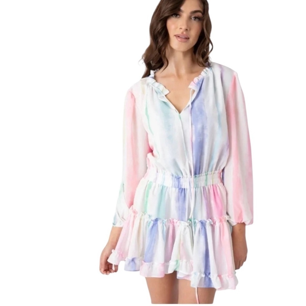 Sincerely Ours Pastel Watercolor Tiered Mini Dress XS